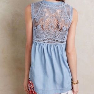 Anthropologie Crochet Back Chambray Blouse